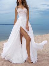 Chiffon V Neck Short Sleeves A Line Side Split Maxi Dress