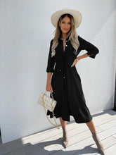 Collar Button Down Tie Waist Midi Dress