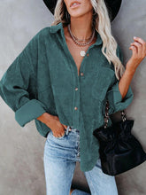 Button Down Long Sleeves Collar Corduroy Jacket Shirt for Women