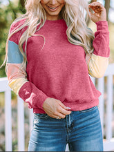 Color Block Round Neck Long Sleeve Pullover