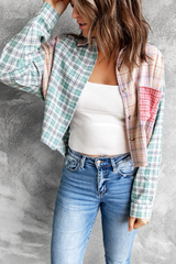 Color Block Plaid Shorts Shirt Jackets