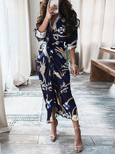 3/4 Sleeve Tie Waist Button Down Maxi Dress