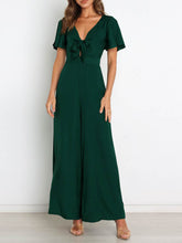 Tie Cutout Short Sleeve Jumpsuits