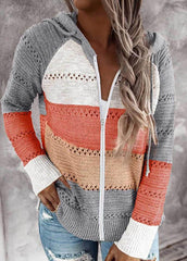 Long Sleeve Hat collar Striped Sweater