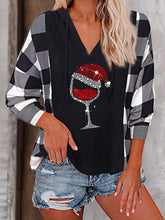 Casual V Neck Wine Glass Christmas Graphic Sweatshirt