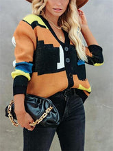 Colorful Puzzle Button Front Abstract Cardigan