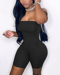 Solid Off Shoulder Form Fitting Romper