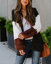 Color Block Long Sleeve Loose Knitted Coats