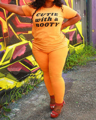 Letter Print Short Sleeve T-Shirt & Pants Set