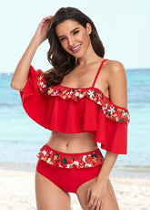 Flouncing Printed Bikini Set