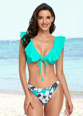 Flouncing Printed Bikini Set