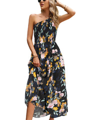 Women's Dresses Elegant Slanted Shoulder Print Midi Dress