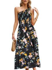 Women's Dresses Elegant Slanted Shoulder Print Midi Dress
