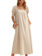 Women's Dresses Elegant Solid Color Square Neck Midi Long Midi Dress