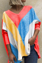 Color Block V Neck Bat T Shirt