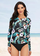 Long Sleeve Printed One Piece Swimwear