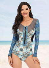 Long Sleeve Printed One Piece Swimwear