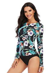 Long Sleeve Printed One Piece Swimwear