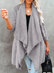 Three-quarter Sleeve Plush Pocket Drape Coat