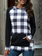 Long Sleeve Plaid Patchwork Hoodie