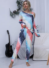 Cold Shoulder Tie Dye Long Sleeve Top And Pants