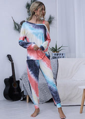 Cold Shoulder Tie Dye Long Sleeve Top And Pants