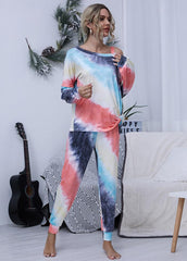 Cold Shoulder Tie Dye Long Sleeve Top And Pants