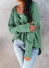 Button Design Sleeve Solid Color T-shirt