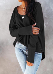Button Design Sleeve Solid Color T-shirt