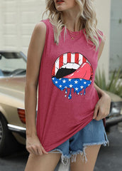 Lip Printed Round Neck Sleeveless Tank Top