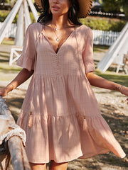 Women's Dresses Loose Casual Half Sleeve V Neck Mini Dress