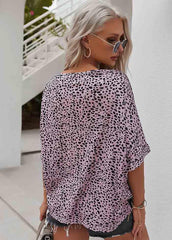Leopard Printed V Neck Casual T-shirt