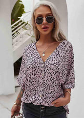 Leopard Printed V Neck Casual T-shirt