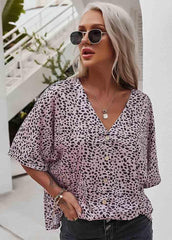Leopard Printed V Neck Casual T-shirt