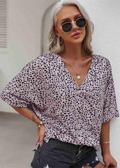 Leopard Printed V Neck Casual T-shirt