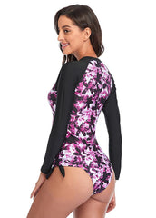 Long Sleeve Printed Patchwork Tankini Set