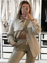 Collar Plaid Print Long Sleeve Oversize Outwear Coat