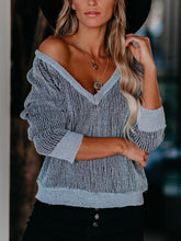 Color Mixed Knit Loose V-neck Sweater