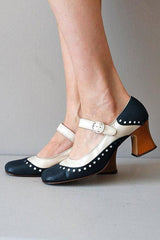Color Block Ankle Straps Mid Heels