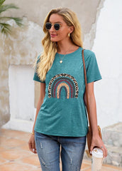 Leopard Printed Short Sleeve Round Neck T-shirt