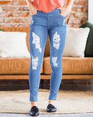 90s Vintage Distressed Elastic Waist Skinny Jeans