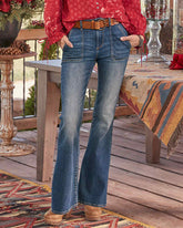 90s Vintage Ripped Slant Pocket Low Waist Flare Jeans