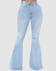 90s Vintage Ripped Raw Edge High Waist Flare Jeans