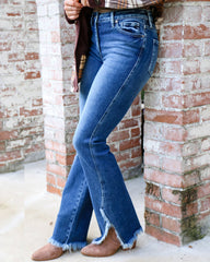 90s Vintage Raw Split Hem Zip Fly Flare Jeans