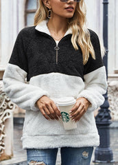 Long Sleeve Patchwork Stand Collar Top