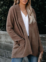 Solid Loose Bat Sleeves Pocket Cardigan