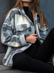 Long Sleeve Lapel Loose Check Casual Jacket