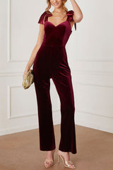 Logan Velvet Shoulder Tie Jumpsuit