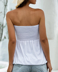 Solid Shirred Peplum Strapless Blouse
