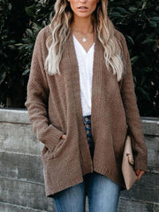 Solid Loose Bat Sleeves Pocket Cardigan